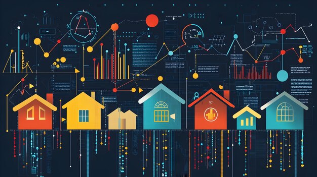 A brightly lit graph showing various investment charts with superimposed icons of houses, stocks, and bonds, representing a diversified portfolio. A magnifying glass is positioned over one of the charts, symbolizing careful analysis and adjustment.