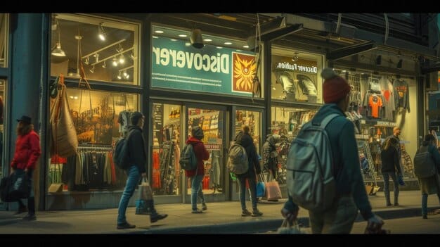 A split image showing two contrasting scenes: on one side, a bustling retail store with many employees and customers; on the other side, a sparsely staffed store with automated kiosks replacing human workers, visually representing the potential job displacement due to increased labor costs.