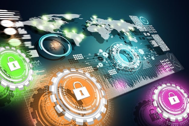 A graphic representation of a digital shield protecting data streams, symbolizing cybersecurity measures and the secure flow of financial information in fintech platforms.