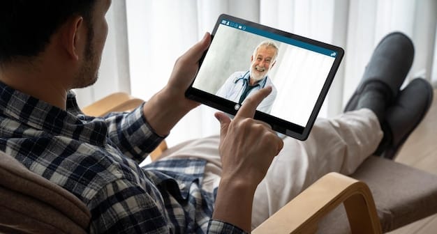 A visual representation of a remote doctor using a tablet to consult with a patient living in a rural area, showcasing the potential of 5G-enabled telemedicine. The background shows a modern rural clinic equipped with advanced technology.