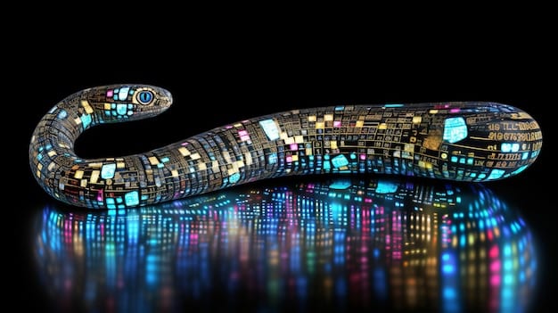 A stylized image of a Python snake forming the shape of a data science chart, representing Python's application in data-related fields.