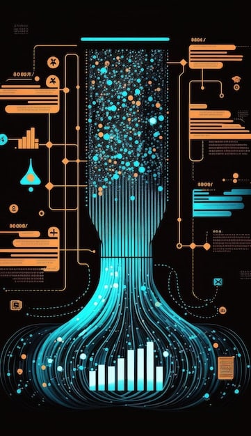 A stylized image representing data flowing into an AI algorithm, with visual indicators pointing to potential biases being amplified within the system.