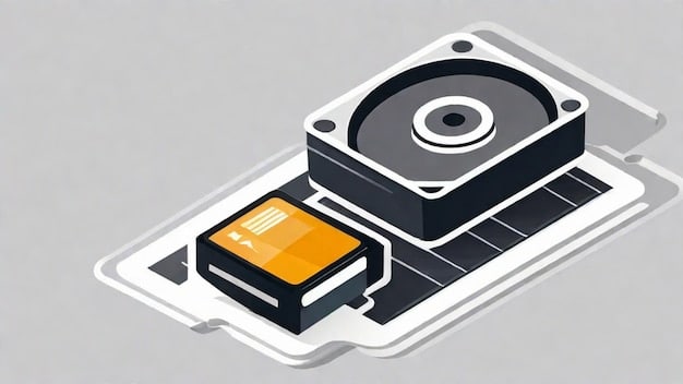 An illustration comparing the internal components of an SSD (showing flash memory chips) and an HDD (showing rotating platters and a mechanical arm).