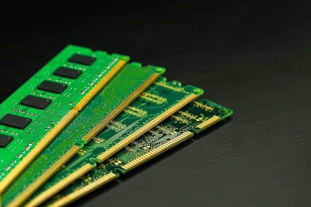 A close-up view of RAM modules installed on a modern motherboard inside a gaming PC. The RAM modules have heat spreaders and RGB lighting. The motherboard is clean and organized, showing well-managed cable routing. The focus is on the RAM modules and their integration within the PC's system.