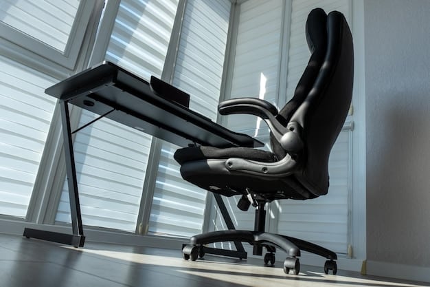 Close-up of an ergonomic chair showcasing its adjustable features, including lumbar support, height adjustment lever, and adjustable armrests.