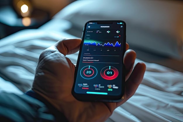 A person using a sleep tracking app on their smartphone, showing data on sleep stages and duration.