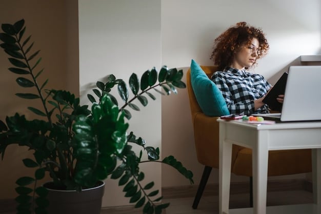 A person working at a clean, minimalist desk with a laptop, surrounded by plants and good lighting, creating a serene and focused workspace.