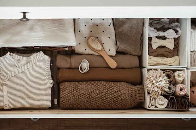 A well-organized capsule wardrobe with a curated selection of clothing items in neutral colors, neatly arranged on hangers and shelves. The wardrobe includes essentials like a white shirt, black pants, a blazer, and a few versatile accessories.