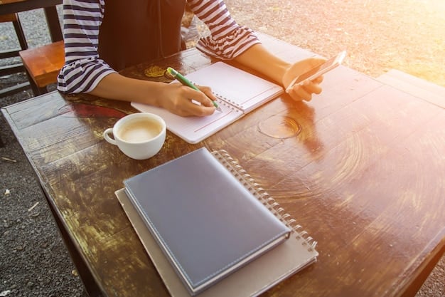 A close-up shot of hands holding a journal and pen, with sunlight streaming through a window. The hands are gently writing in the journal, and the light creates a warm, inviting atmosphere. The background is slightly blurred, focusing attention on the hands and the journal.