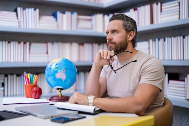 A person sitting at a desk, surrounded by books and language learning materials, deeply focused on studying a foreign language.