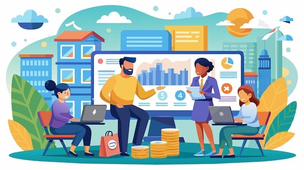 A graphic showing a family happily gathered around a laptop, viewing an online educational platform, with financial charts overlapping to symbolize the growth of their 529 plan investments.