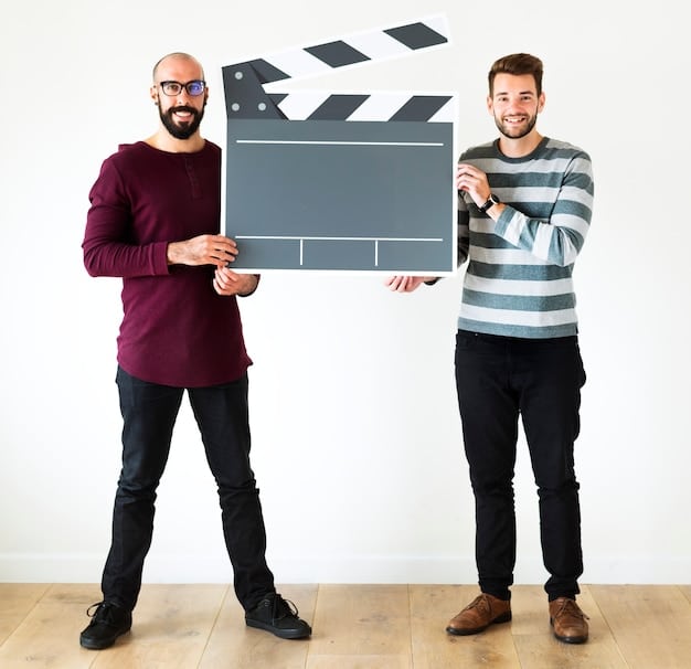 A split image showing a film director giving instructions on set on one side, and a cinematographer adjusting camera settings on the other. The image conveys the collaboration and technical expertise involved in filmmaking.