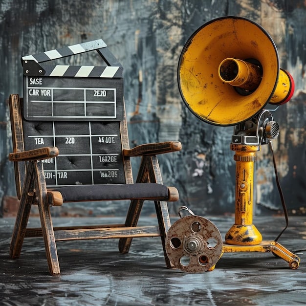 An artistic image of a movie clapperboard next to a stack of theater tickets, symbolizing the world of cinema and its critique.