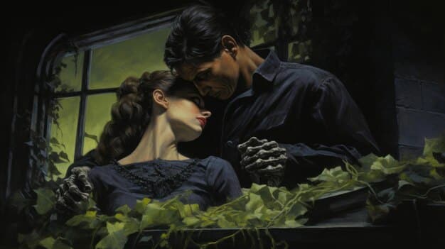 A still from 'Flower of Evil' dorama showing the main couple in a tense moment, with the wife, a detective, looking at her husband with a mix of love and suspicion.