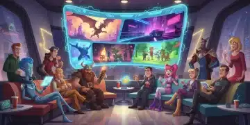 Diverse adult characters enjoying animated content on a large screen, representing the 2026 cultural shift in viewership.