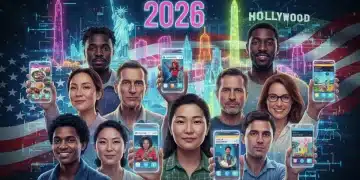 Futuristic American culture embracing short-form video storytelling in 2026, diverse screens.