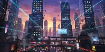 Futuristic cityscape with glowing micro-studio logos symbolizing independent creative production in 2026.