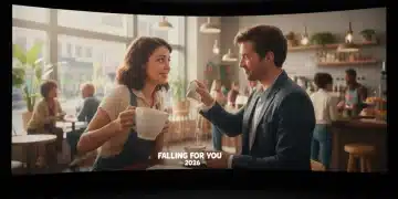 First look at 2026 romantic comedy main characters meeting in a cafe