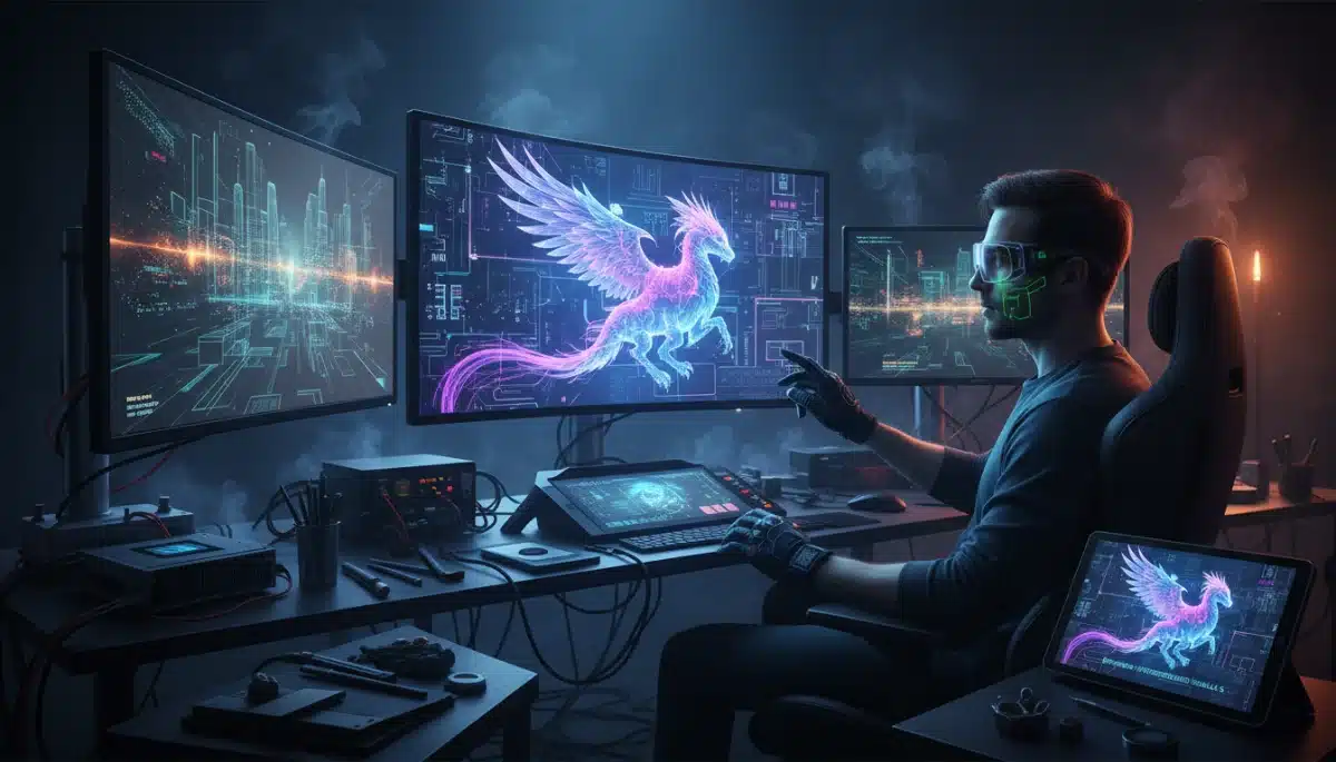 Digital artist using AI tools for film visual effects and character design