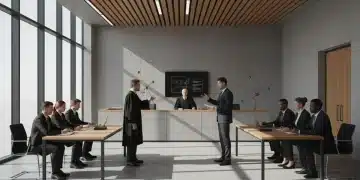 Courtroom drama with lawyers and judge