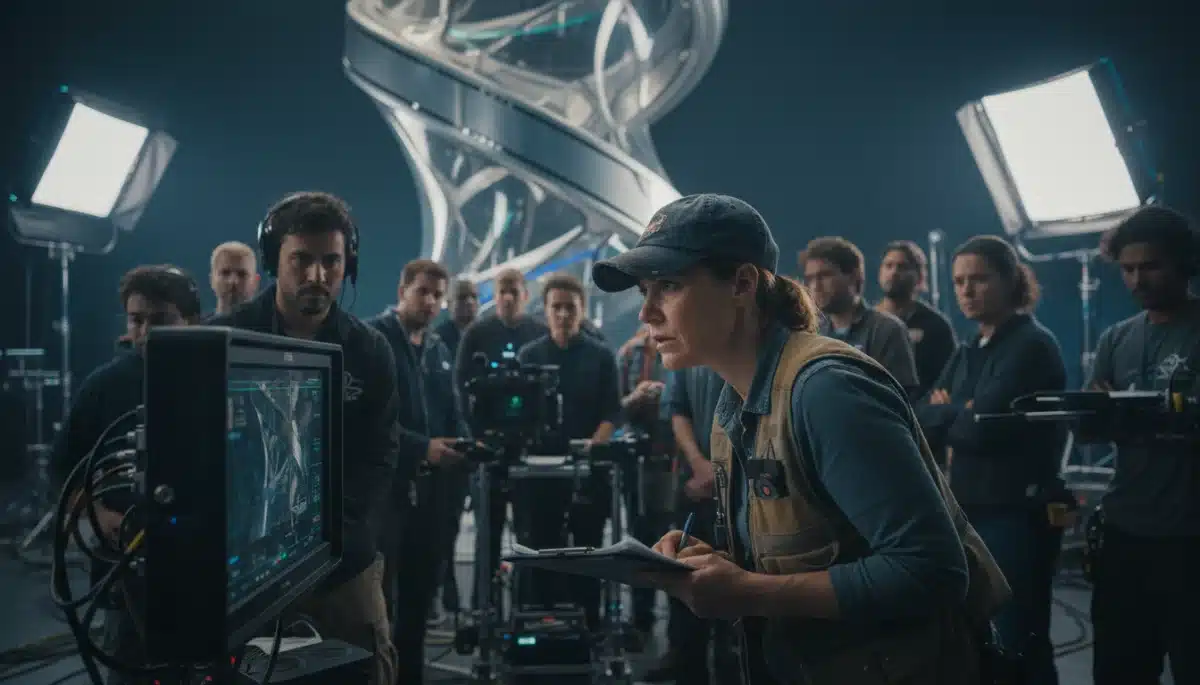 Director on set reviewing footage for the 2026 groundbreaking TV series