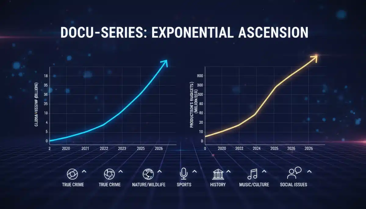 Infographic showing growth of docu-series viewership and production by 2026