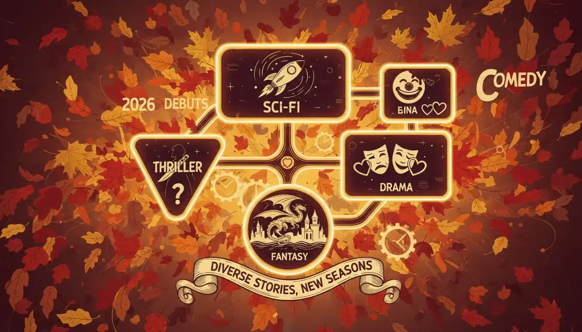 Diverse genres and interconnected screens representing Fall 2026 TV series