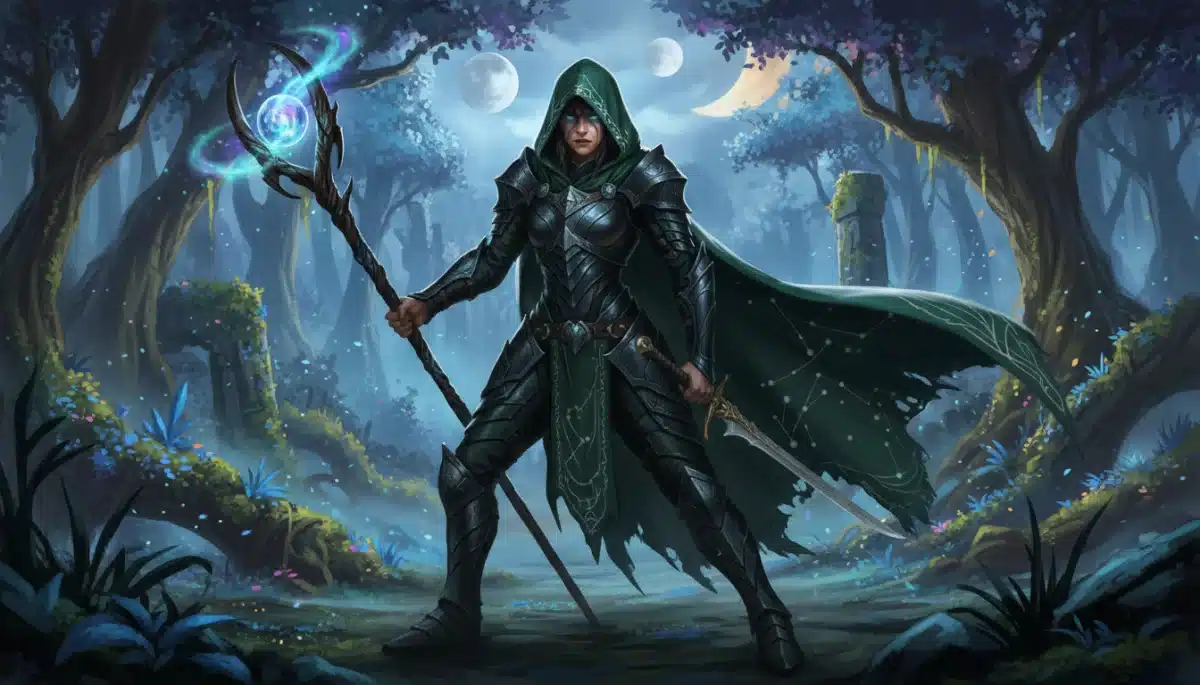 Concept art of a central character from the new 2026 fantasy saga in a magical forest