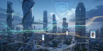 FCC 2026 guidelines: 20% impact on content distribution Futuristic cityscape with digital content streams and FCC logo