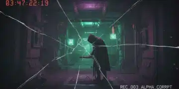 Glitchy screen showing found footage horror, digital artifacts, 2026 film evolution