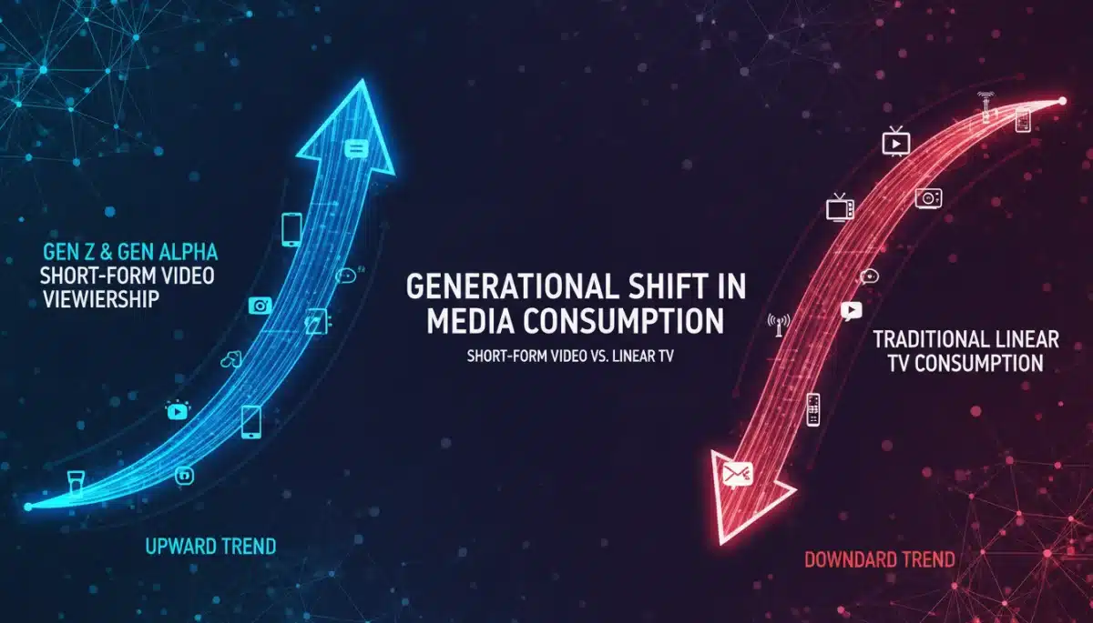 Infographic illustrating generational shift in media consumption habits and platform preferences