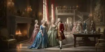 Detailed scene from an 18th-century European historical drama with accurate costumes and setting, emphasizing historical authenticity.