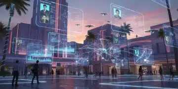Futuristic Hollywood studio with digital talent acquisition data