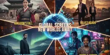 Dynamic collage of international drama series posters, highlighting diverse global storytelling coming to US in 2026.