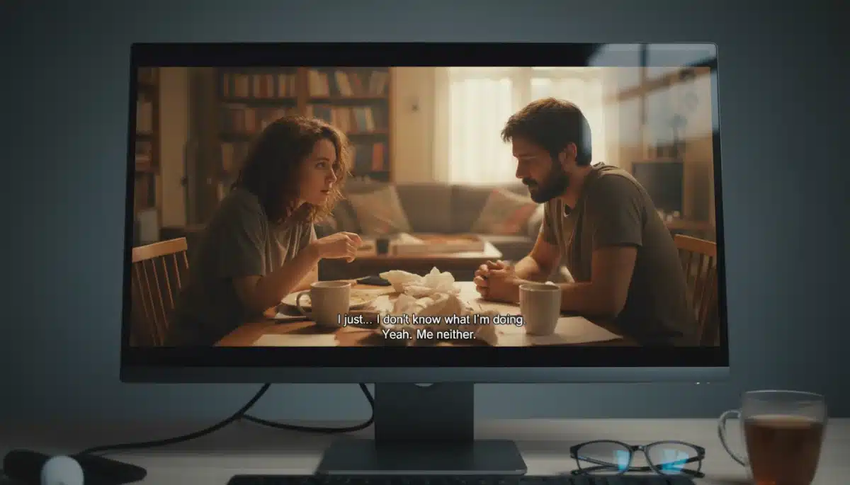 Monitor displaying a scene from a modern mumblecore film