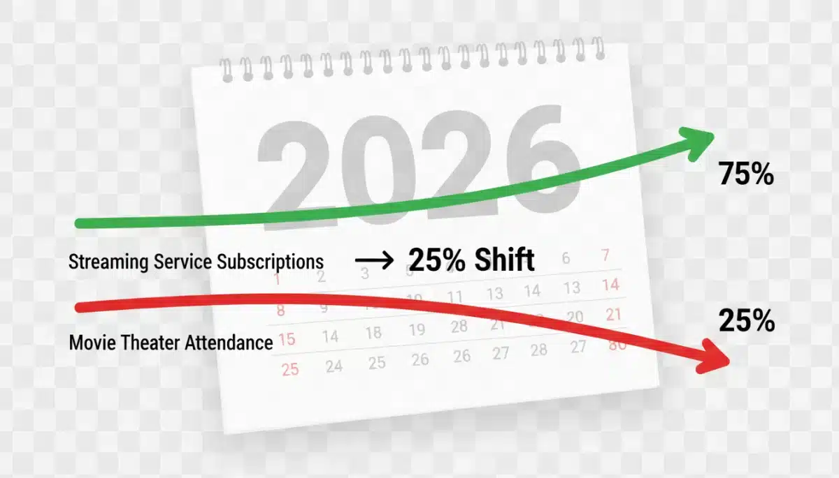 Graphic illustrating the 25% acceleration in streaming vs. cinema attendance trends by 2026