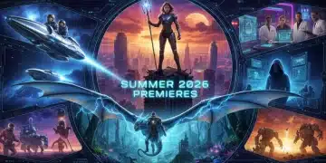 Dynamic collage of movie posters for Summer 2026 premieres, featuring diverse film genres