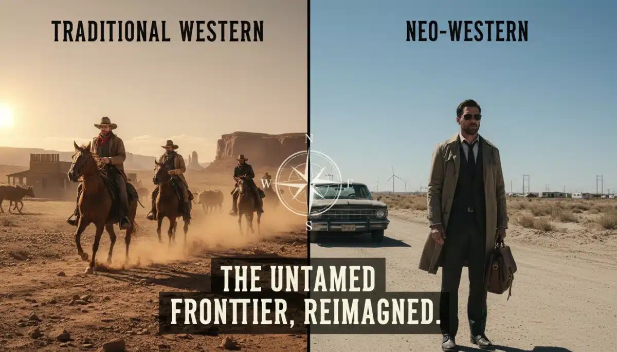 Bridging traditional and contemporary western imagery, showing the evolution of the genre.