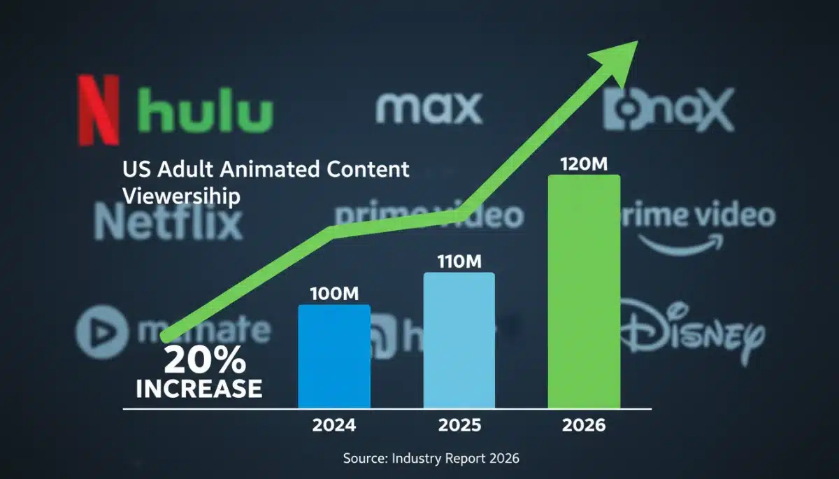 Chart showing a 20% increase in US adult animated content viewership trends.