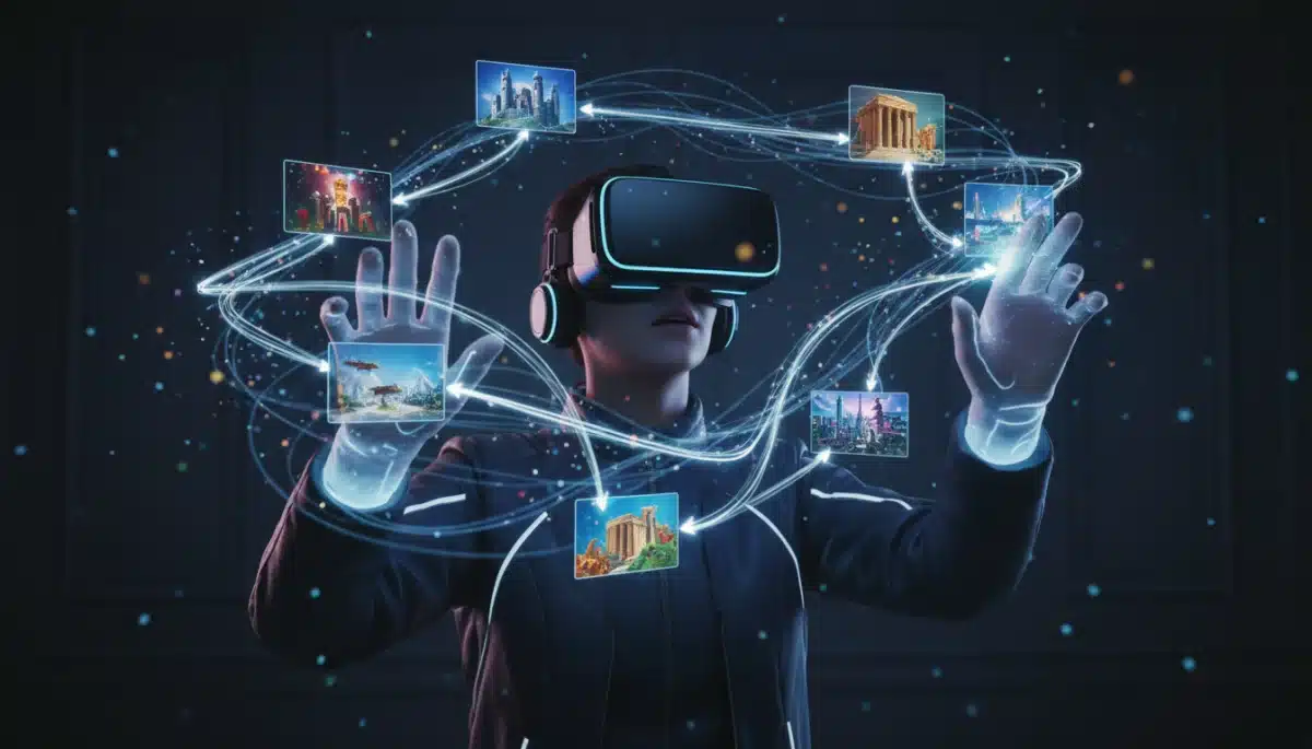 Person in VR headset immersed in holographic interactive storytelling